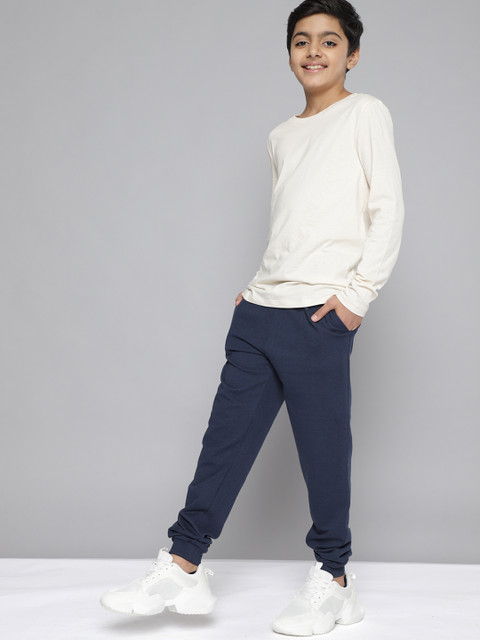 

Kook N Keech Teens Boys Navy Blue Solid Pure Cotton Joggers