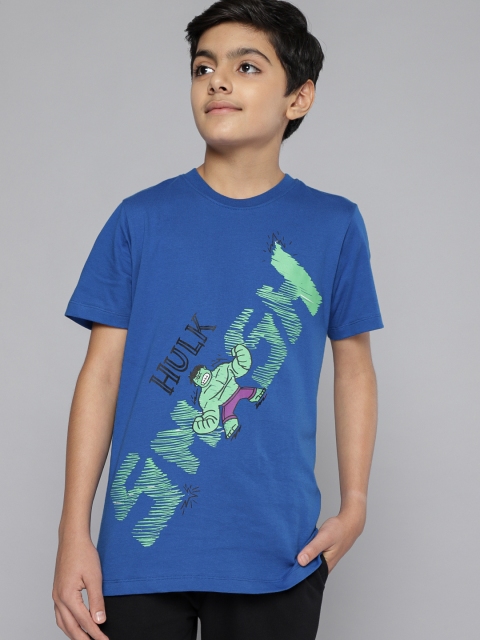 

Kook N Keech Marvel Teens Boys Blue Hulk Printed Pure Cotton T-shirt