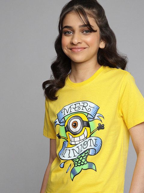 

Minions by Kook N Keech Teens Girls Yellow Pure Cotton Minions Printed Pure Cotton T-shirt