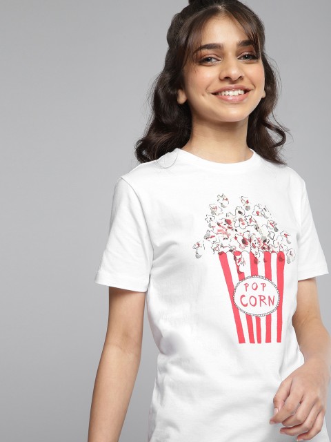 

Kook N Keech Teens Girls White Printed Pure Cotton T-shirt