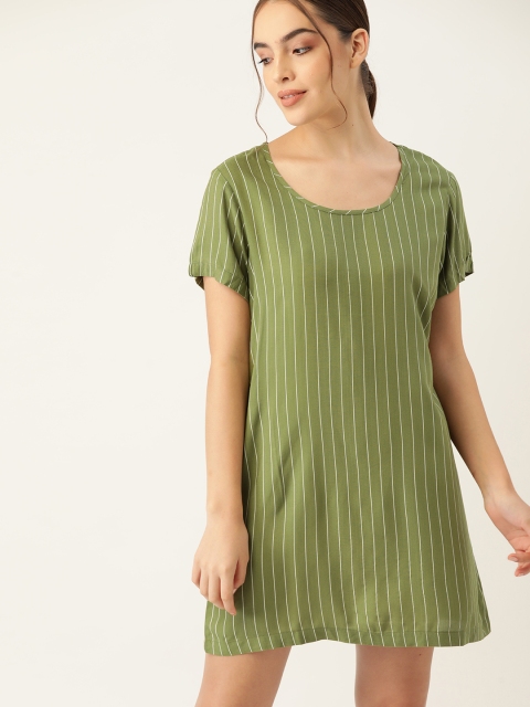 

ETC Women Green & White Striped Nightdress