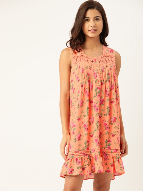 

ETC Women Peach-Coloured Floral Printed Nightdress