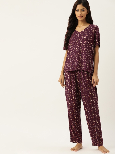 

ETC Women Purple & Cream-Coloured Floral Print Pyjamas Set
