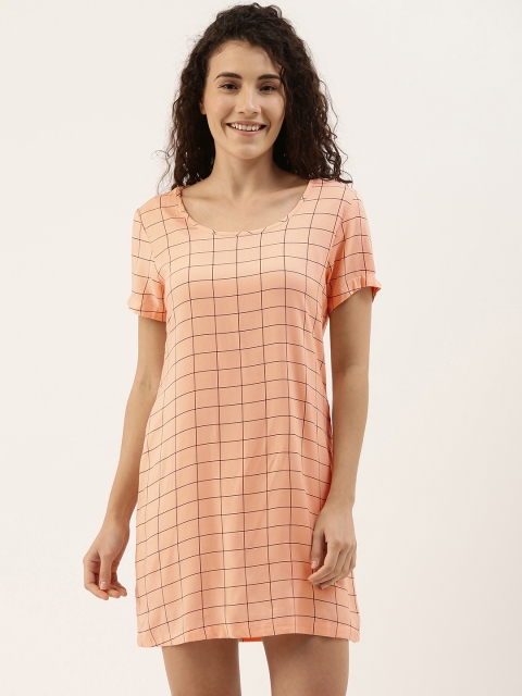 

ETC Peach-Coloured & Black Checked Nightdress