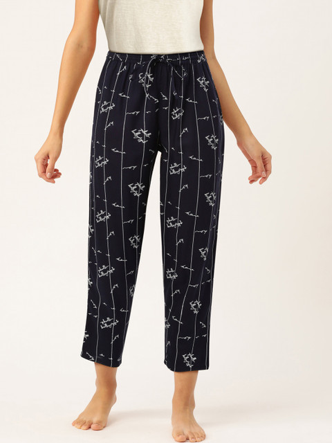

ETC Women Navy Blue & White Typography Printed Lounge Pant