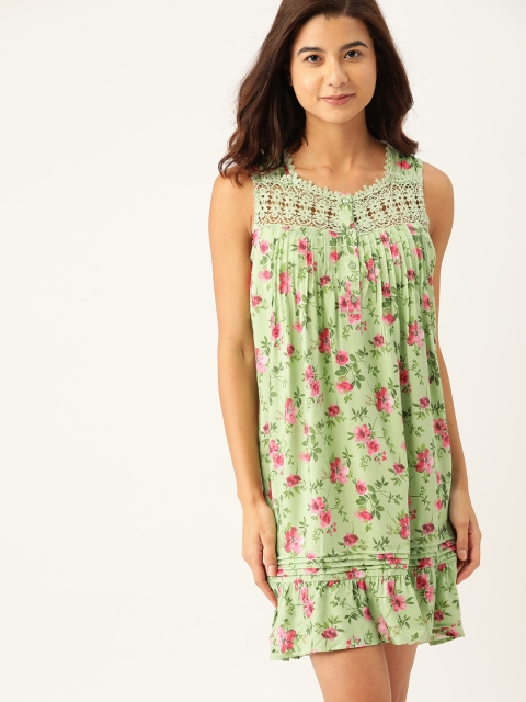

ETC Women Green Floral Printed Nightdress