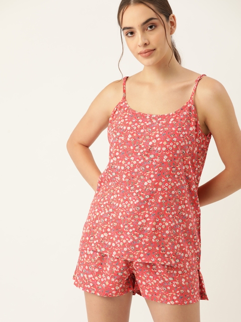 

ETC Women Coral Red & White Printed Night suit