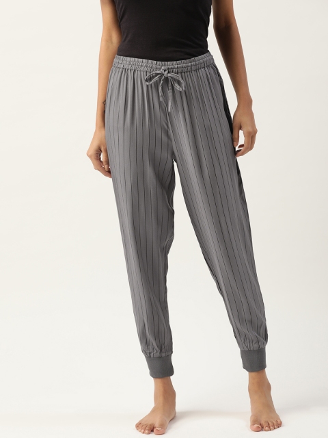 

ETC Women Grey & Black Striped Jogger Style Lounge Pants