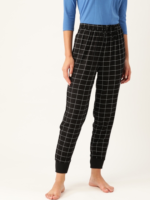 

ETC Women Black & White Checked Jogger Style Lounge Pants