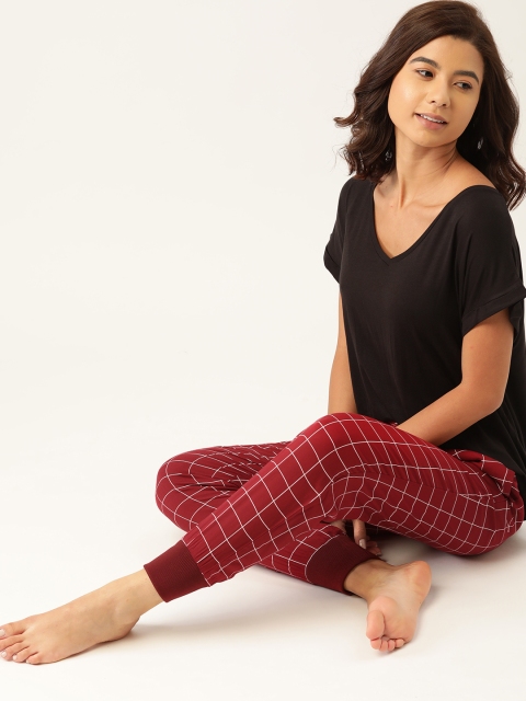 

ETC Women Maroon & White Checked Jogger Style Lounge Pants