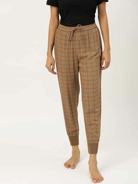 

ETC Women Brown & Black Checked Joggers Lounge Pants