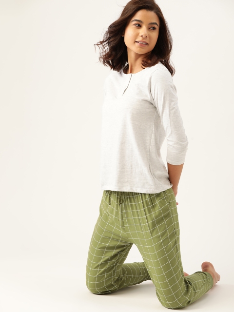 

ETC Women Green & White Checked Jogger Style Lounge Pants