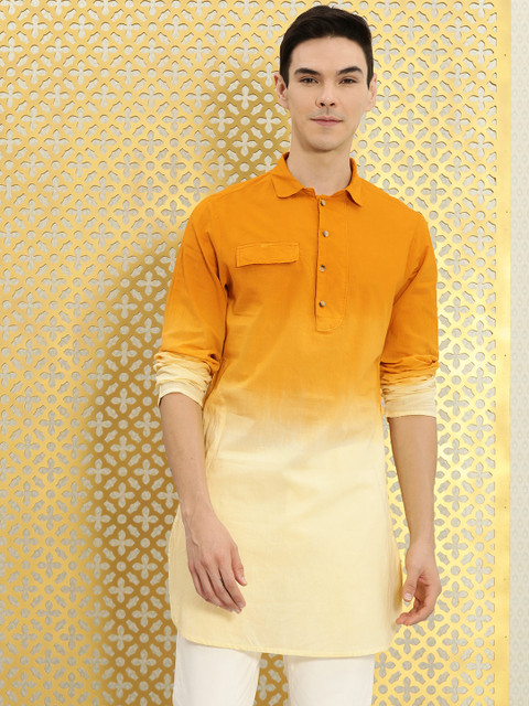 

Ode by House of Pataudi Men Yellow Pure Cotton Kurta