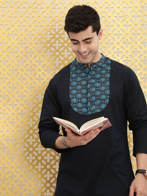 

Ode by House of Pataudi Men Black & Blue Ethnic Motifs Printed Kurta