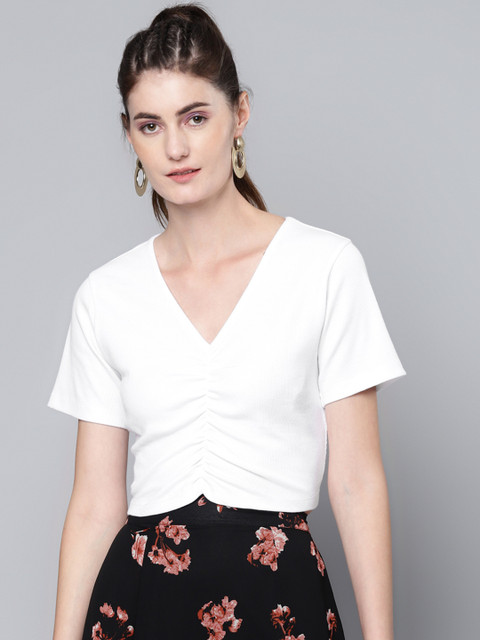 

SASSAFRAS White Ruched Crop Top