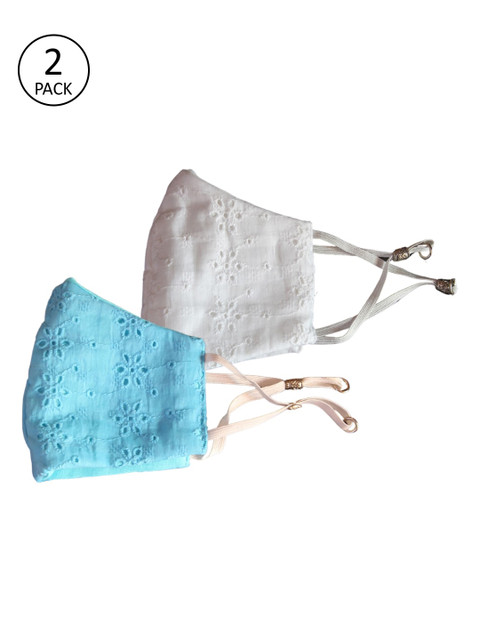 

Bellofox Unisex Pack Of 2 Solid 3-Ply Reusable Chikan Pure Cotton Protective Outdoor Masks, White