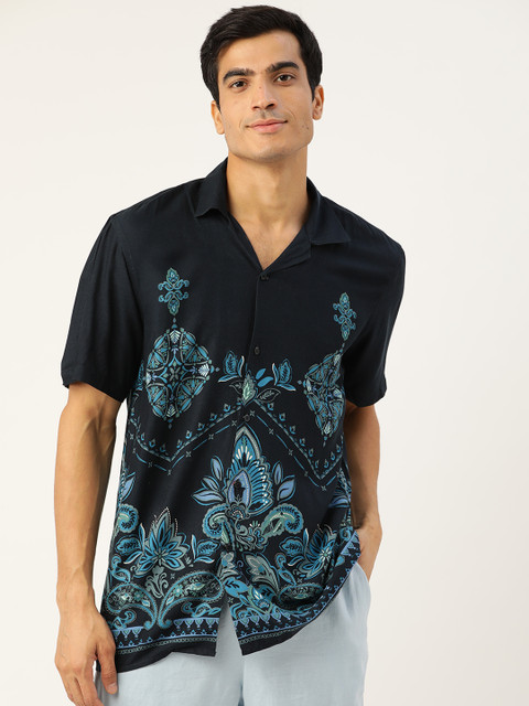 

Hancock Men Navy Blue Relaxed Fit Printed Casual Shirt