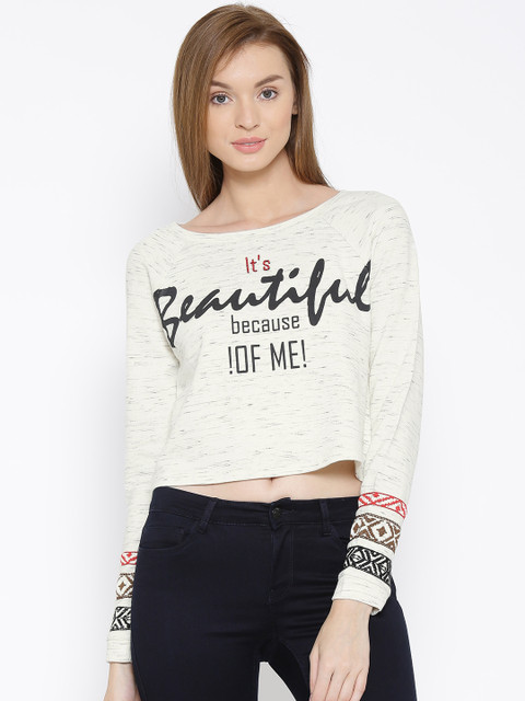 

Vero Moda Off-White Printed Crop Sweatshirt
