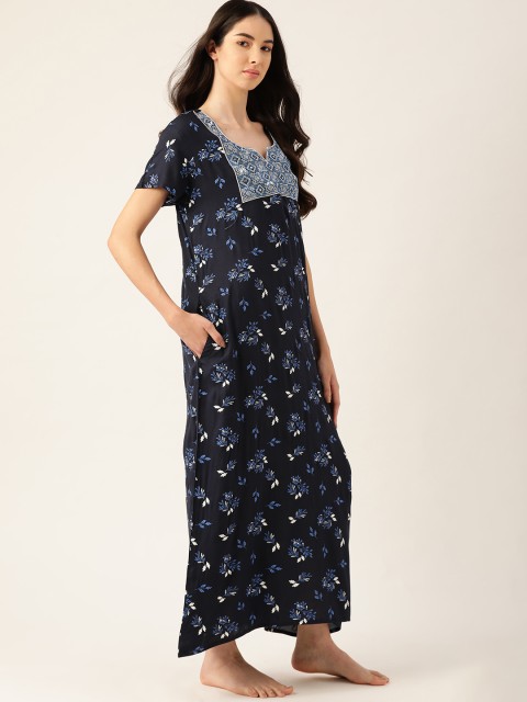 

ETC Navy Blue & White Floral Print Maxi Nightdress