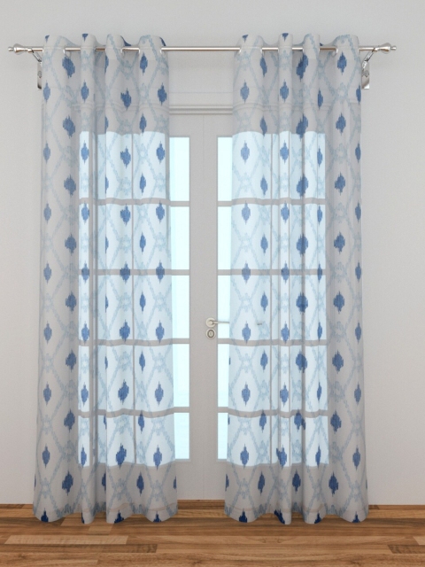 

Home Centre White & Blue Single Geometric Sheer Door Curtain