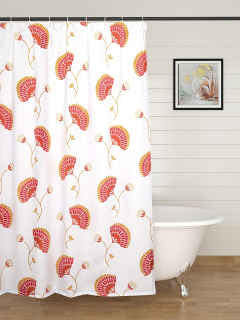 

Home Centre White & Pink Floral Printed Shower Curtain