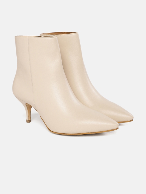 

CORSICA Beige Solid Mid-Top Kitten Heeled Boots