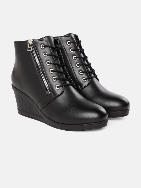 

Roadster Women Black Solid Mid-Top Wedge Heeled Boots