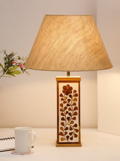 

Fabindia Off-White & Brown Classic Country Resin Eka Handcarved Table Lamp