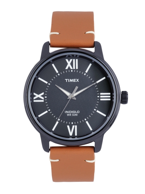 

Timex Men Black Leather Analogue Watch TWEG18308