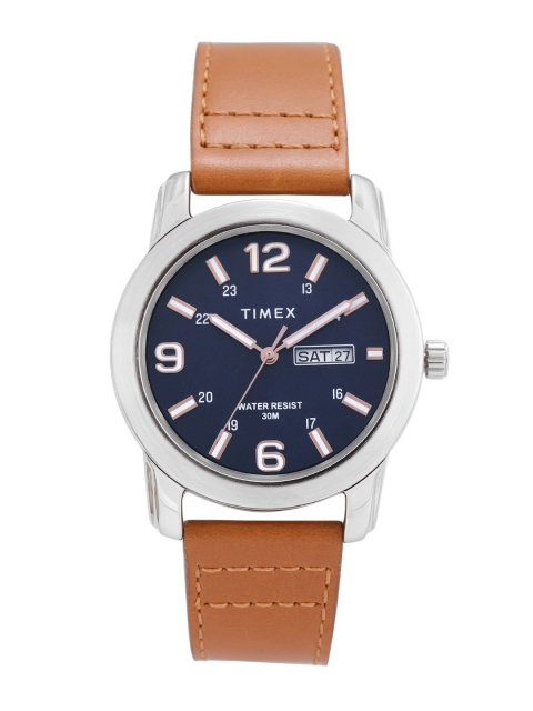 

Timex Men Blue Dial & Brown Leather Straps Analogue Watch TWEG15310, Navy blue