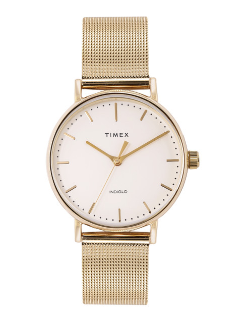 

Timex Women Cream-Coloured Dial & Gold Toned Straps Analogue Watch TW2R26500