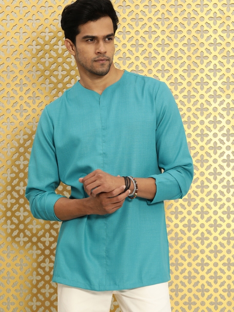 

Ode by House of Pataudi Men Blue Solid Rozana Straight Kurta
