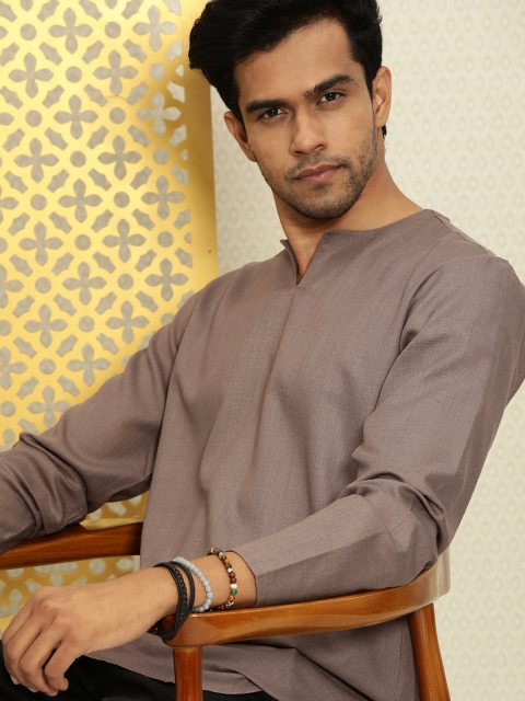 

Ode by House of Pataudi Men Coffee Brown Solid Rozana Straight Kurta