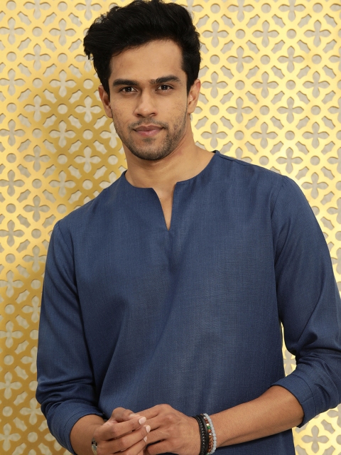 

Ode by House of Pataudi Men Navy Blue Solid Rozana Straight Kurta