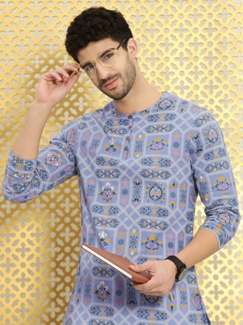 

Ode by House of Pataudi Men Grey Cotton Ethnic Motifs Printed Rozana Straight Kurta