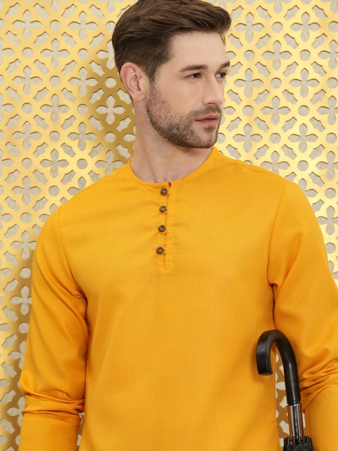 

Ode by House of Pataudi Men Mustard Yellow Solid Rozana Kurta
