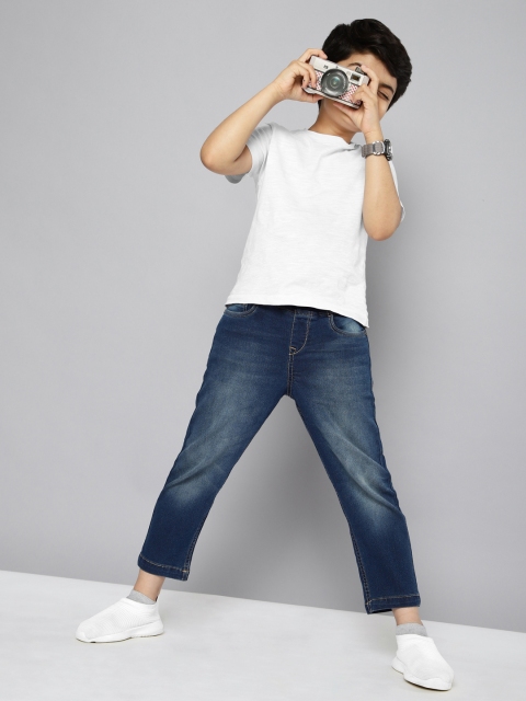 

HERE&NOW Boys Navy Blue Slim Fit Heavy Fade Stretchable Jeans