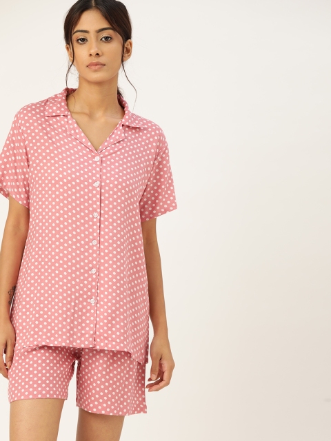 

ETC Women Pink & White Polka Dots Print Shorts Set