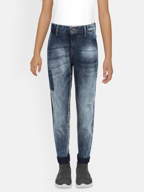 

HERE&NOW Boys Blue Low Distress Heavy Fade Printed Stretchable Jeans
