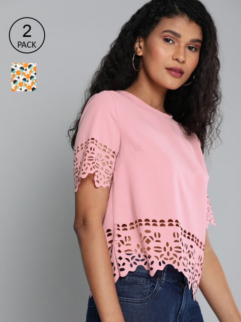 

HERE&NOW Women Pink & Orange Pack of 2 Tops