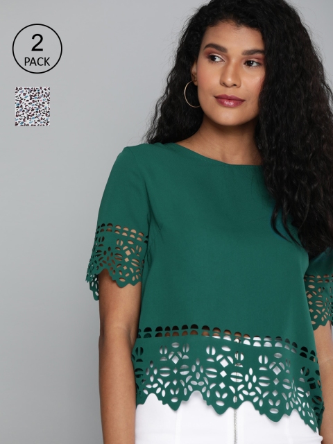 

HERE&NOW Women Green & White Pack of 2 Tops