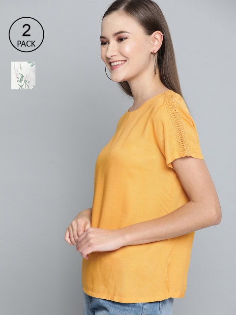 

HERE&NOW Women Mustard Yellow & White Pack of 2 Tops