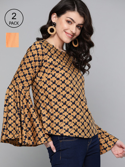 

HERE&NOW Women Brown & Orange Pack of 2 Tops