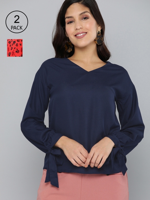 

HERE&NOW Women Navy Blue & Red Pack of 2 Tops