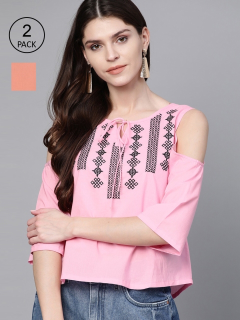 

HERE&NOW Women Pink & Peach Pack of 2 Tops