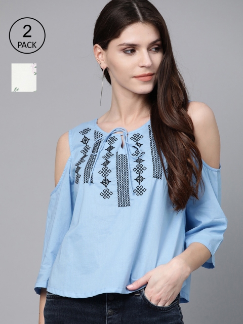 

HERE&NOW Women Blue & White Pack of 2 Tops
