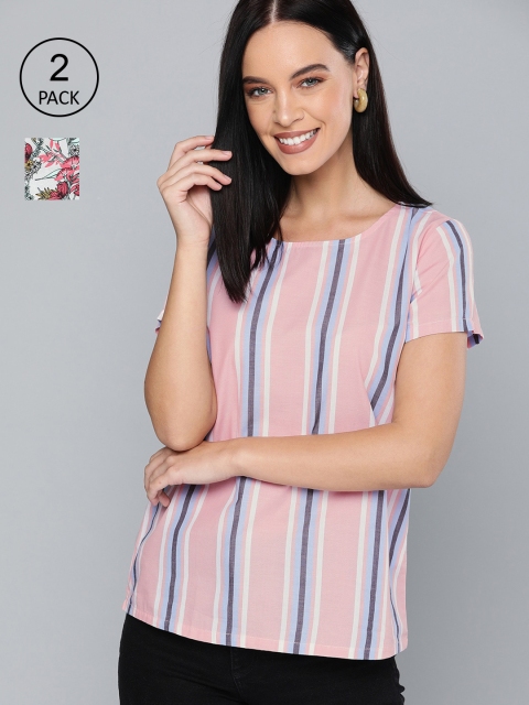 

HERE&NOW Women Pink & Grey Pack of 2 Tops