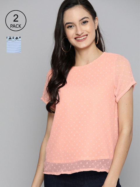 

HERE&NOW Women Pink & Blue Pack of 2 Tops