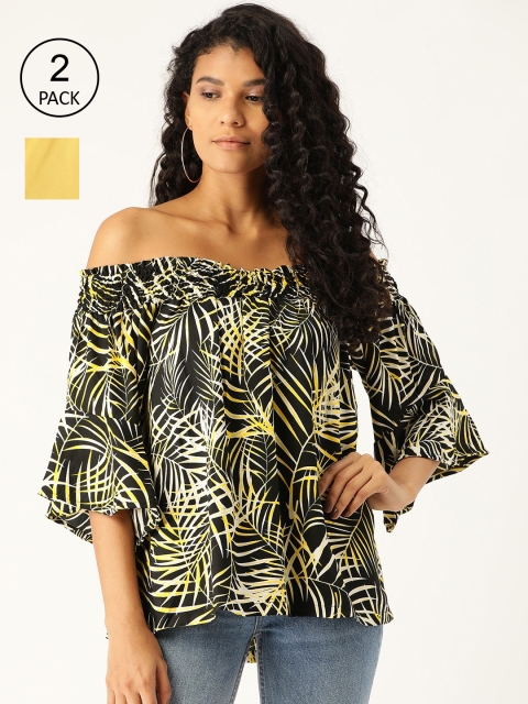 

Moda Rapido Women Black & Yellow Pack of 2 Tops