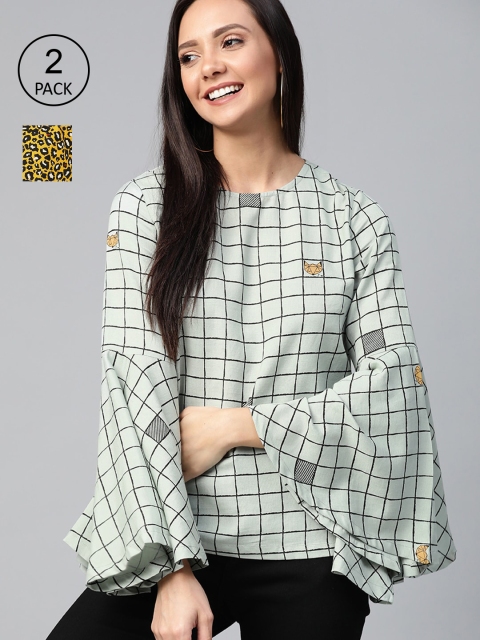 

HERE&NOW Women Green & Mustard Yellow Pack of 2 Tops